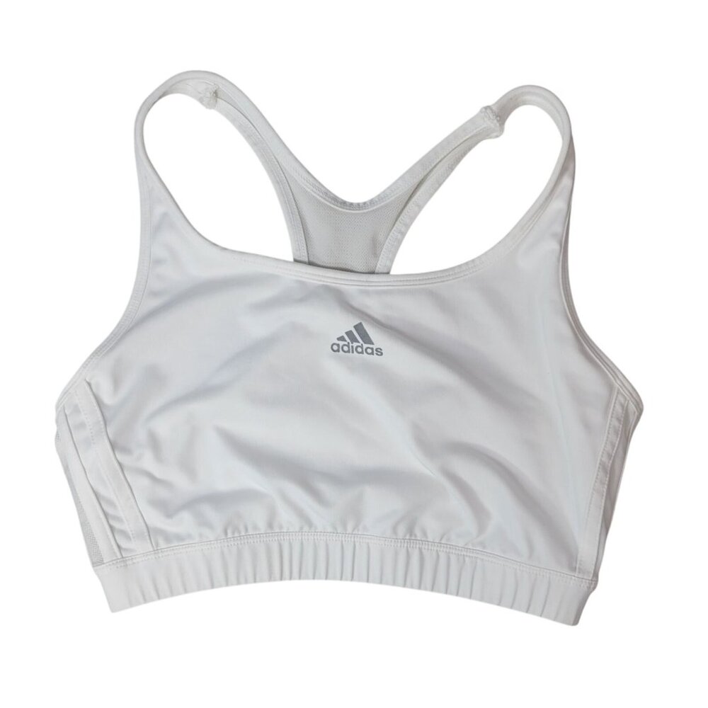 Adidas Unpadded Sports Bra White Large Lined Racerback Pullover Logo Full AF5001